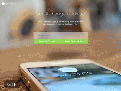 Acorns Teaser Page acorns background video landing page launch mailing list sign up teaser