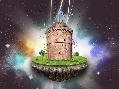 Thesaloniki White Tower poster grass greece ground space stars thesaloniki white tower