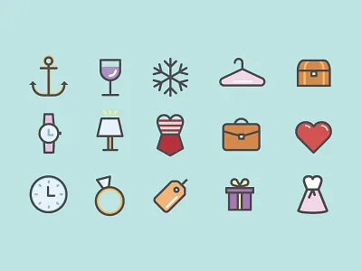 You Guessed It Dribbble! Even More Icons! anchor dress flat icon modcloth simple snowflake ui watch wireframe women