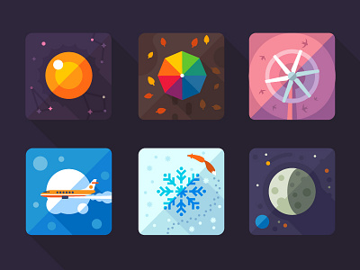 Weather flat icon cloud flat fox moon plane snow space sun umbrella weather wind winter