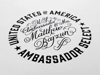 Ambassador Select ambassador crest enclosure script seal usa whiskey