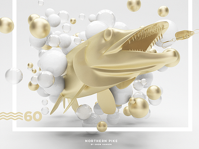 Northern Pike Abstract 3D Scene 3d abstract birthday c4d dad fish gold pike shiny vray white