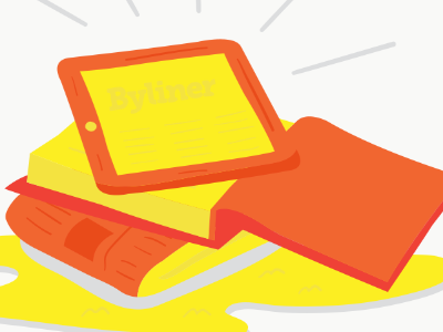 The future of Reading! book byliner illustration ipad newspaper orange yellow