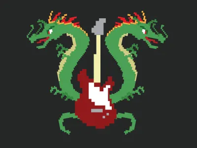 Double Dragon Rock Show Illustration 8bit dragon flyer guitar illustration