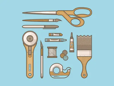 Craft Supplies brush crafts crayon diy flat icon illustration scissors tape