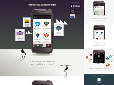 Productivity, unboring-ified. app elephantbites elgena gtd ios landing page launch productivity tasks ui ux