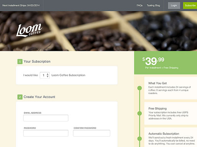 Subscription Page coffee loom sign up subscribe