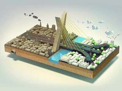 Sou Green - Inphographic 3d city cloud eco low poly modo pollution sao paulo smoke