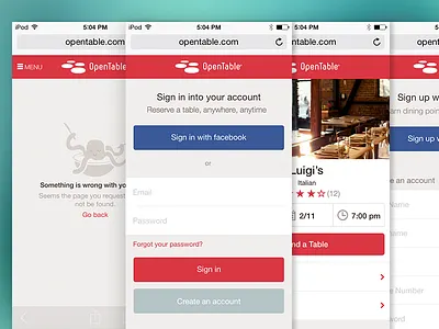 OpenTable mobile web design 404 in log mobile opentable redesign restaurant sign up web