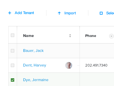 Table add icon import select table tenant