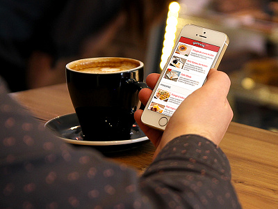 Responsive restaurant menu on iPhone cardapio coffee coffeeshop ios iphone menu mobile mockup red responsive restaurant yummmy