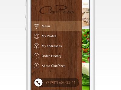 Pizza app: flat + skeuomorph experiment app flat ios7 iphone pizza sidebar skeuomorph