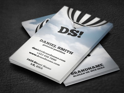 Hot Air Balloon Business Card 2x3.5 balloon blue sky business card cloud design editable heaven modern psd sky template unique