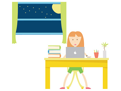 Late night study bedroom character design desk girl illustration sleepy study tired window