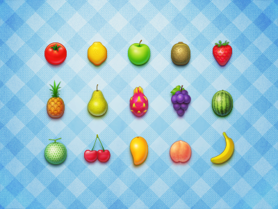 Mini fruits icons apple banana fruits lemon mini tomato