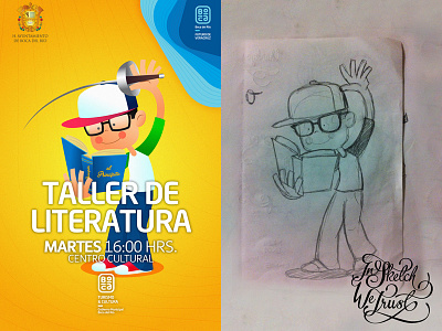 Taller de literatura color handmade illustration kid literature sketch vector workshop