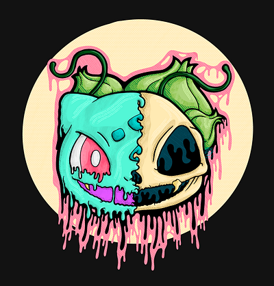 Drippy Bulbasaur Skull bulbasaur drawing drip drippy fan art gothic halloween horror illustration ivysaur pokemon scary skeleton skull spooky texture venusaur vibrant