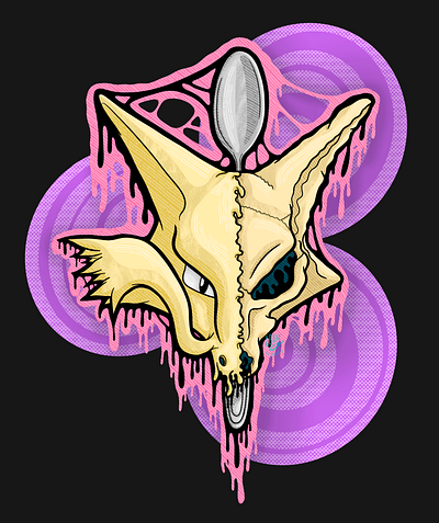 Drippy Alakazam Skull abra alakazam design drawing drippy fan art gothic graphic design horror illustration kadabra pokemon procreate psychic scary skeleton skull spooky spoon