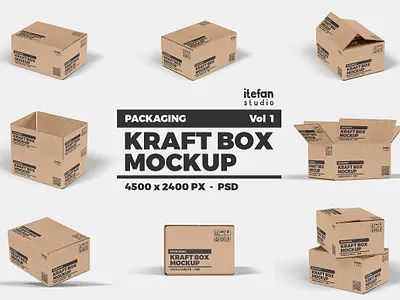 Kraft Box Mockup - Packaging Vol 1 box mockup box template cardboard carton corrugated factory flip flute kraft paper mockup manufacturer mockup packaging paper paper box mockup product shipping storage