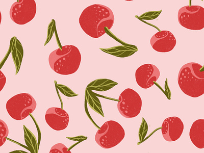 Sweet Red Cherry With Leaves. Seamless pattern berries cherry design eco fabric food healthy packaging pattern pink red seamless summer