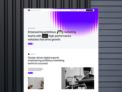 Creative Agency Landing Page Design agnecy branding clean company concept design digital agency digital design hero home page landing page minimalism portfolio portfolio website purple studio ui uiux webflow website website design