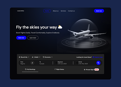 Airline website header branding design graphic design typography ui uidesign