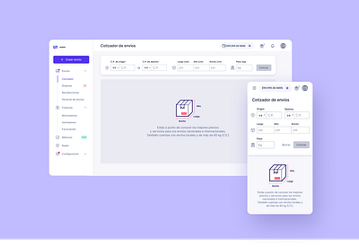 Cotizador de envíos desktop ui ux visual design