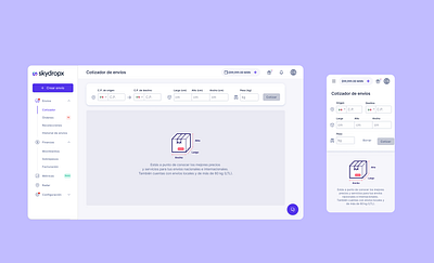 Cotizador de envíos desktop ui ux visual design