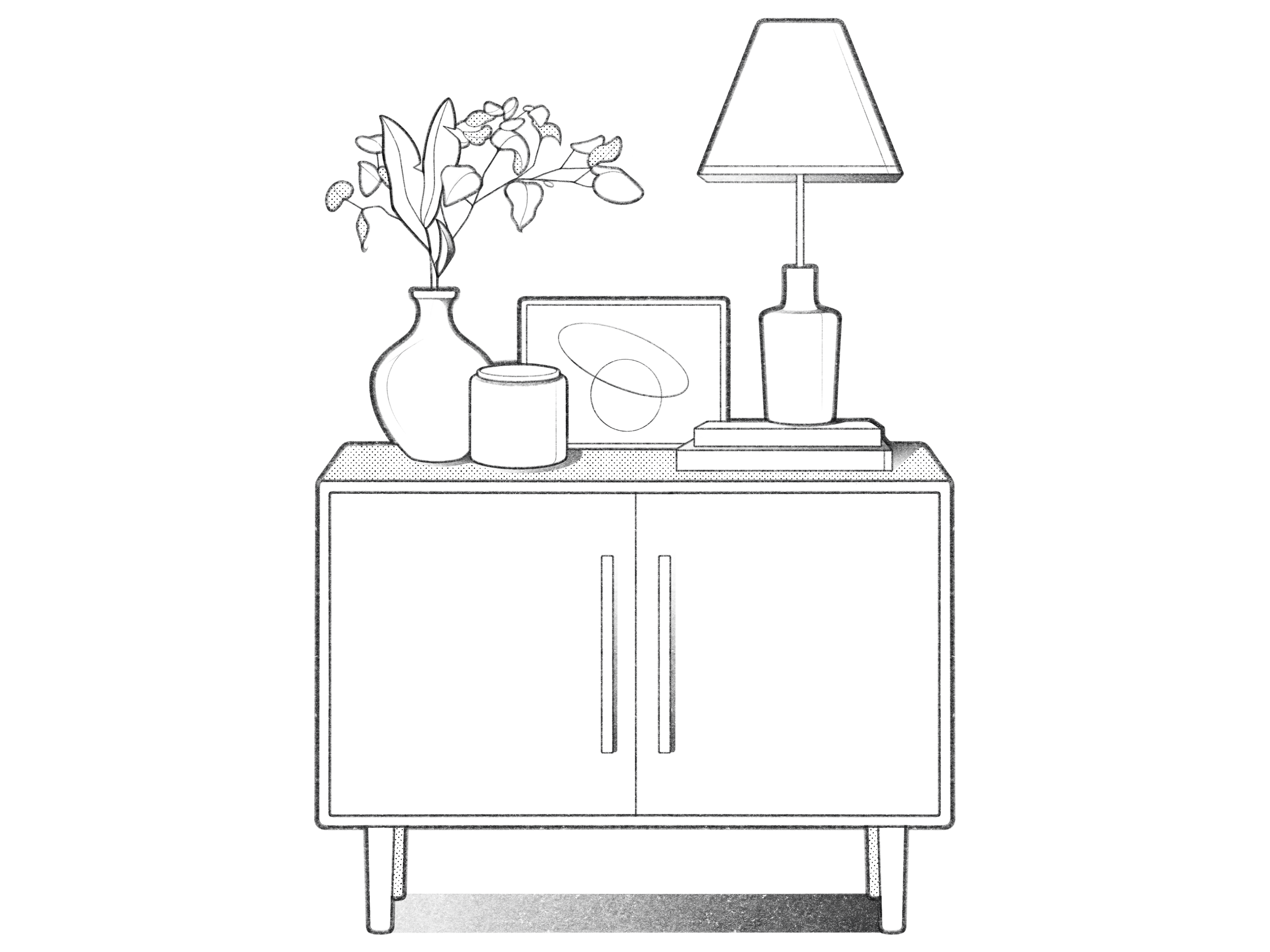 home black and white design details drawing halftone home illustration line minimal monochrome pencil plant procreate product design simple ui ux web design