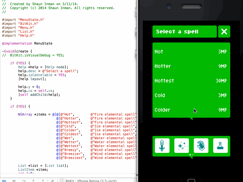 Menu Tests bitkit ios menu pixel rpg