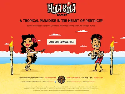 Hula Bula Bar animation bamboo beach dance design flame guitar hawaii hula illustration tiki website