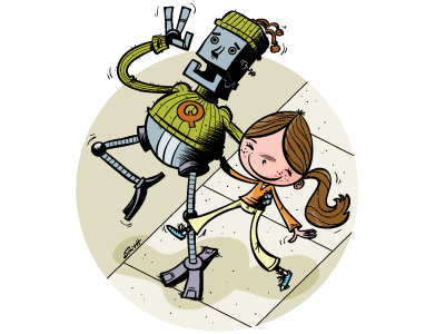 A girl and her Robot cartoon girl illustration robot vector