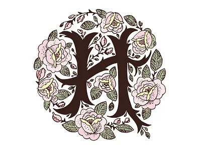 Letter H illustration initial letter lettering