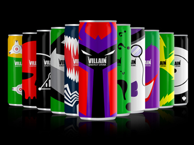 Villain Energy Drink can designs drink energy karolos magneto mike penguin smirap superheroes venom villains