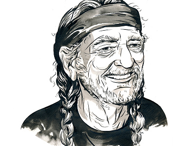 Willie Nelson austin black and white drawing illustration ink la zona rosa mural music musician portrait street art willie nelson