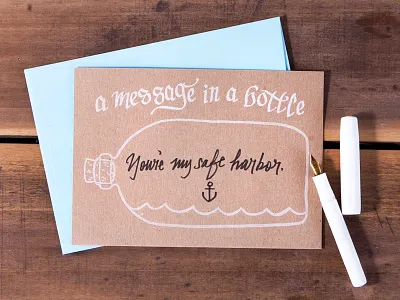 Letterpressed message in a bottle illustration letterpress message in a bottle nautical typography