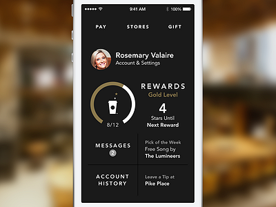 Dashboard for Starbucks 3.0 dashboard dial ios ios7 jesse herlitz my starbucks rewards starbucks strike strikeux