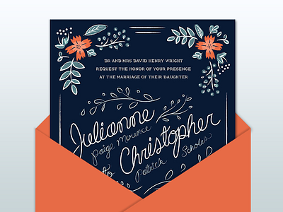 Spring is sprung floral illustration invitation lettering navy spring typography wedding