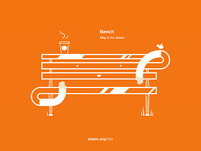 City in the details: Bench city coffee line art orange street white