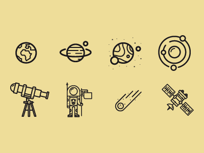 Space icons astronaut cosmos earth galaxy icons meteor planet satellite space