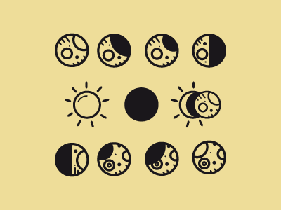 Lunar phases icons crescent eclipse gibbous lunar moon phases sun waxing