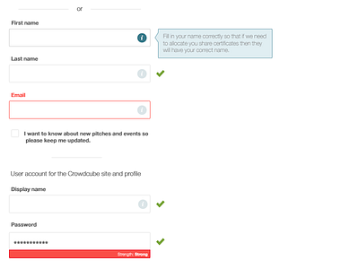 Sign Up form info input strength tooltip