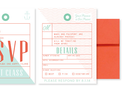 RSVP Luggage Tag anchor baggage design destination luggage tag orange passport response rsvp tag typography wedding