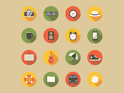 Icons alarm camera clock compass dynamic glasses guitar hat icon mug phone vector