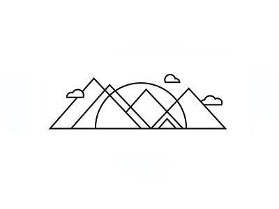 Mountains clouds line art mountains sun