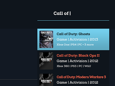 Search Auto-complete autocomplete blue dropdown games orange search transition