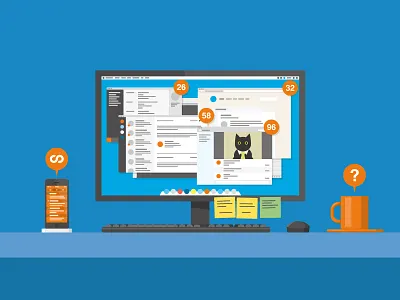 Aerolab Comunication cat coffee comunication designer desk flat iphone mail notifications screen social work