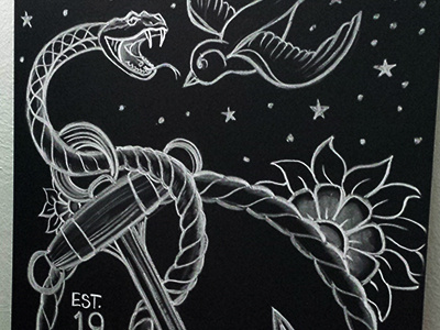 Chalk Board Art bird black white chalk chalkboard snake