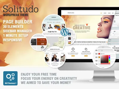 Solitudo: WP theme with Page Builder & 30 Customizable Elements blog customizable elements drag and drop no coding page builder responsive sidebar manager theme universal wordpress