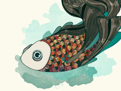 Siamese Fighting Fish digital fish illustration pez sketch texture watercolor